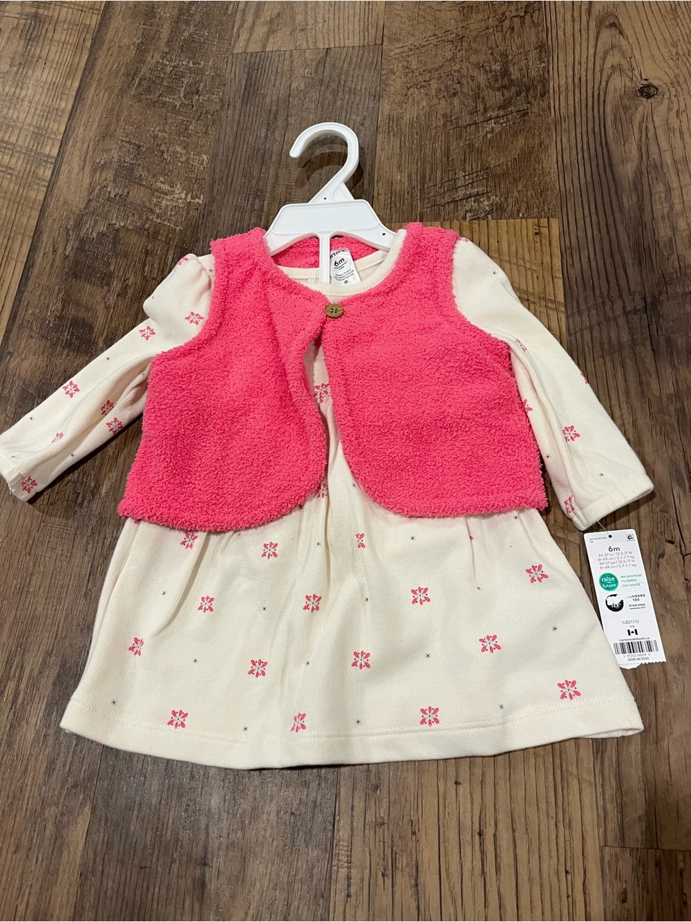 Carter's Cream Floral Dress with Pink Sherpa Vest - Baby Girls